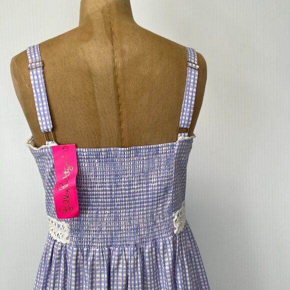 Lilly Pulitzer Dress Women 8 Olivet Stretch Midi Gingham Pocket Party Core Ni - Picture 8 of 16